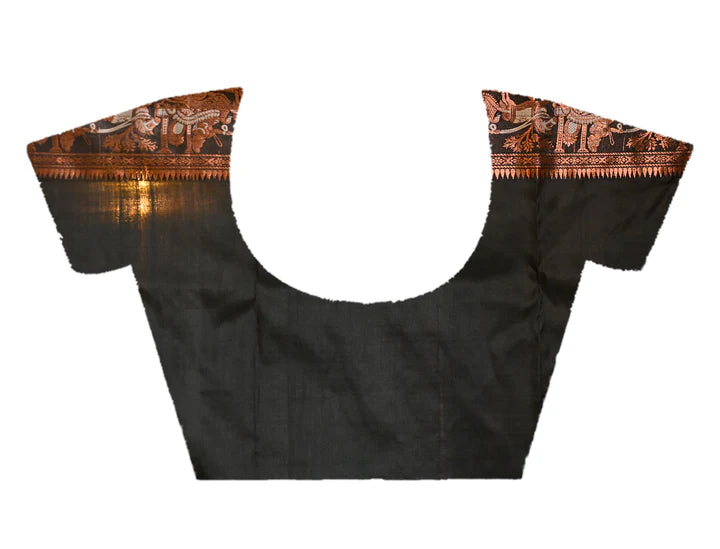 PURE HANDWOVEN SWARNACHARI SILK SAREE IN BLACK COLOR WITH DUAL-COLOR MINAKARI ZARI WEAVING