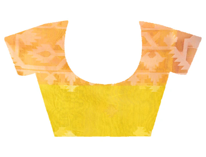 PURE HANDWOVEN MUSLIN SILK SAREE IN YELLOW COLOR WITH OFFWHITE FLORAL MOTIFS AND PINK BORDER