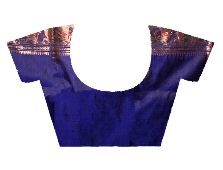 PURE HANDWOVEN SWARNACHARI SILK SAREE IN BLUE COLOR WITH DUAL-COLOR MINAKARI ZARI WEAVING
