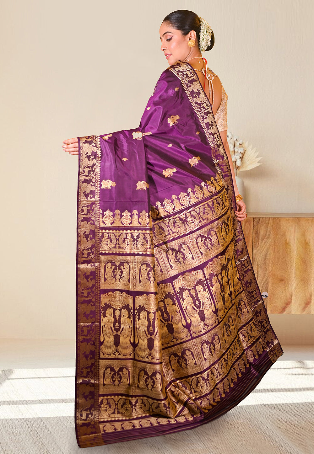 PURE HANDWOVEN BALUCHARI SILK SAREE IN VIOLET COLOR WITH TRADITIONAL RESHAM WEAVING