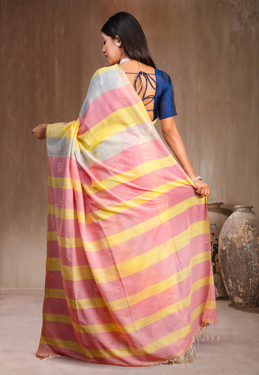 MULTICOLOR STRIPE HANDLOOM COTTON SAREE