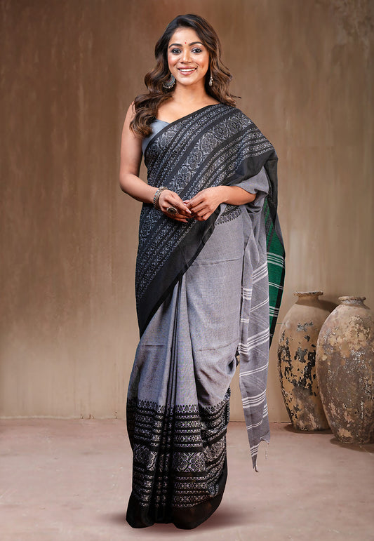 GREY AND BLACK HANDWOVEN BEGAMPURI SAREE