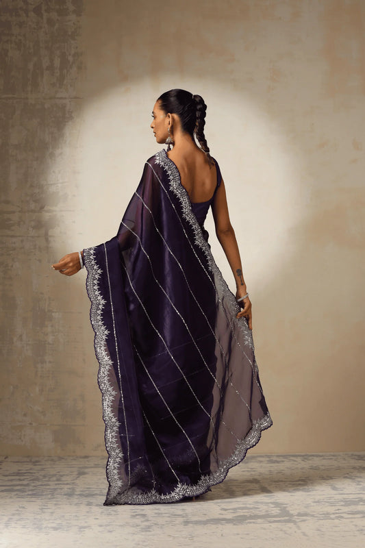 JIMMY CHOO SAREE IN PURPLE COLOR WITH SEQUIN EMBROIDERY Including Ready To Wear Blouse