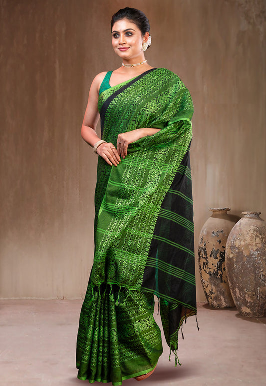 BLACK AND GREEN HANDWOVEN BEGAMPURI SAREE