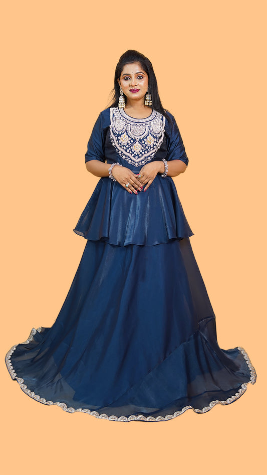 LEHENGA AND PEPLUM SET WITH HAND EMBELLISHMENT ON THE NECK AND SKIRT IN TISSUE FABRIC
