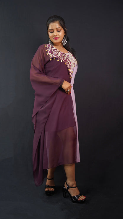 DUAL SHADED KAFTAN DRESS WITH EMBELLISHED FRONT