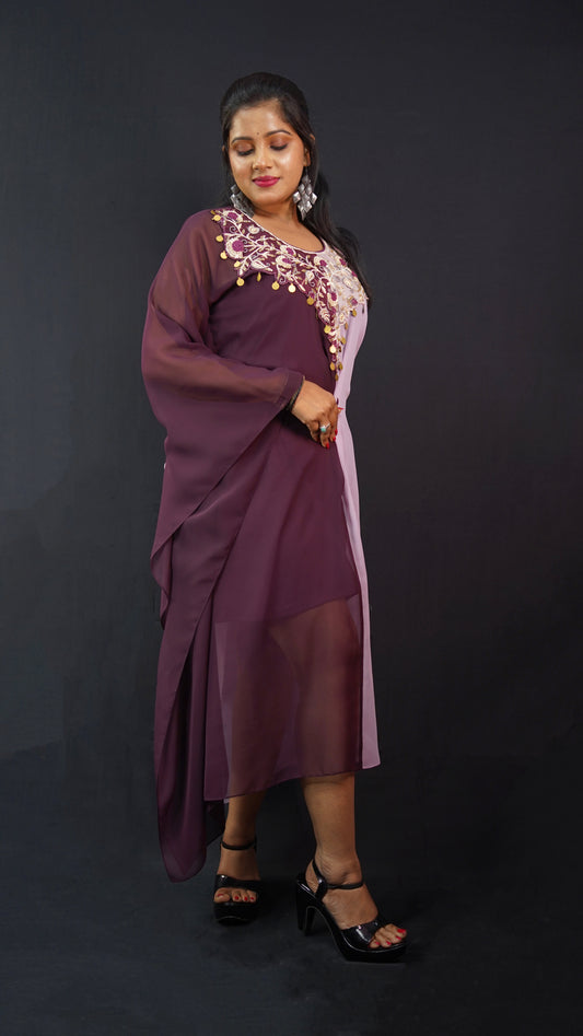DUAL SHADED KAFTAN DRESS WITH EMBELLISHED FRONT