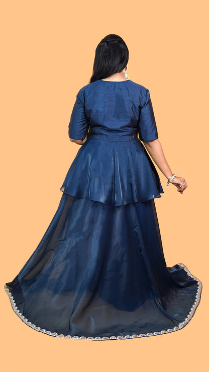 LEHENGA AND PEPLUM SET WITH HAND EMBELLISHMENT ON THE NECK AND SKIRT IN TISSUE FABRIC