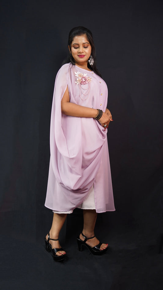 PINK DRAPE SHIRT DRESS WITH MINIMALIST DETAILING