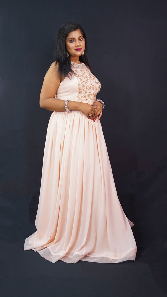 LEHENGA SET WITH HAND EMBELLISHED CONTEMPORARY BLOUSE IN LIGHT PEACH SHADE