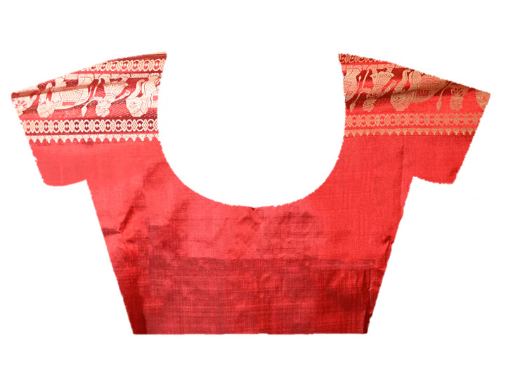 PURE HANDWOVEN BALUCHARI SILK SAREE IN RED COLOR WITH DUAL-COLOR MINAKARI RESHAM WEAVING