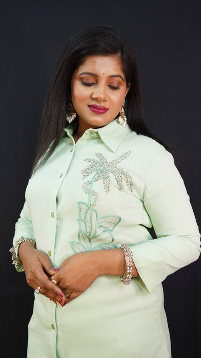 CO-ORD SET IN MINT GREEN WITH EMBELLISHMENT ON ONE SIDE