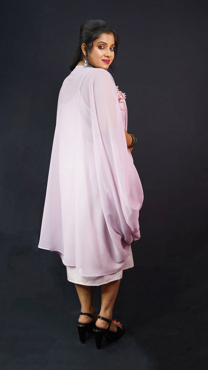 PINK DRAPE SHIRT DRESS WITH MINIMALIST DETAILING