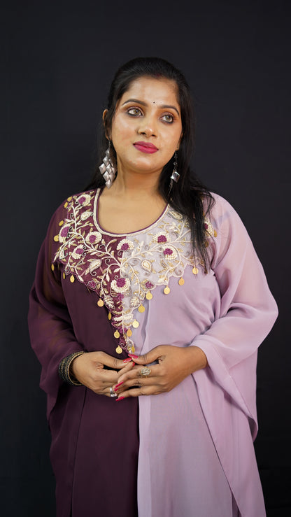 DUAL SHADED KAFTAN DRESS WITH EMBELLISHED FRONT