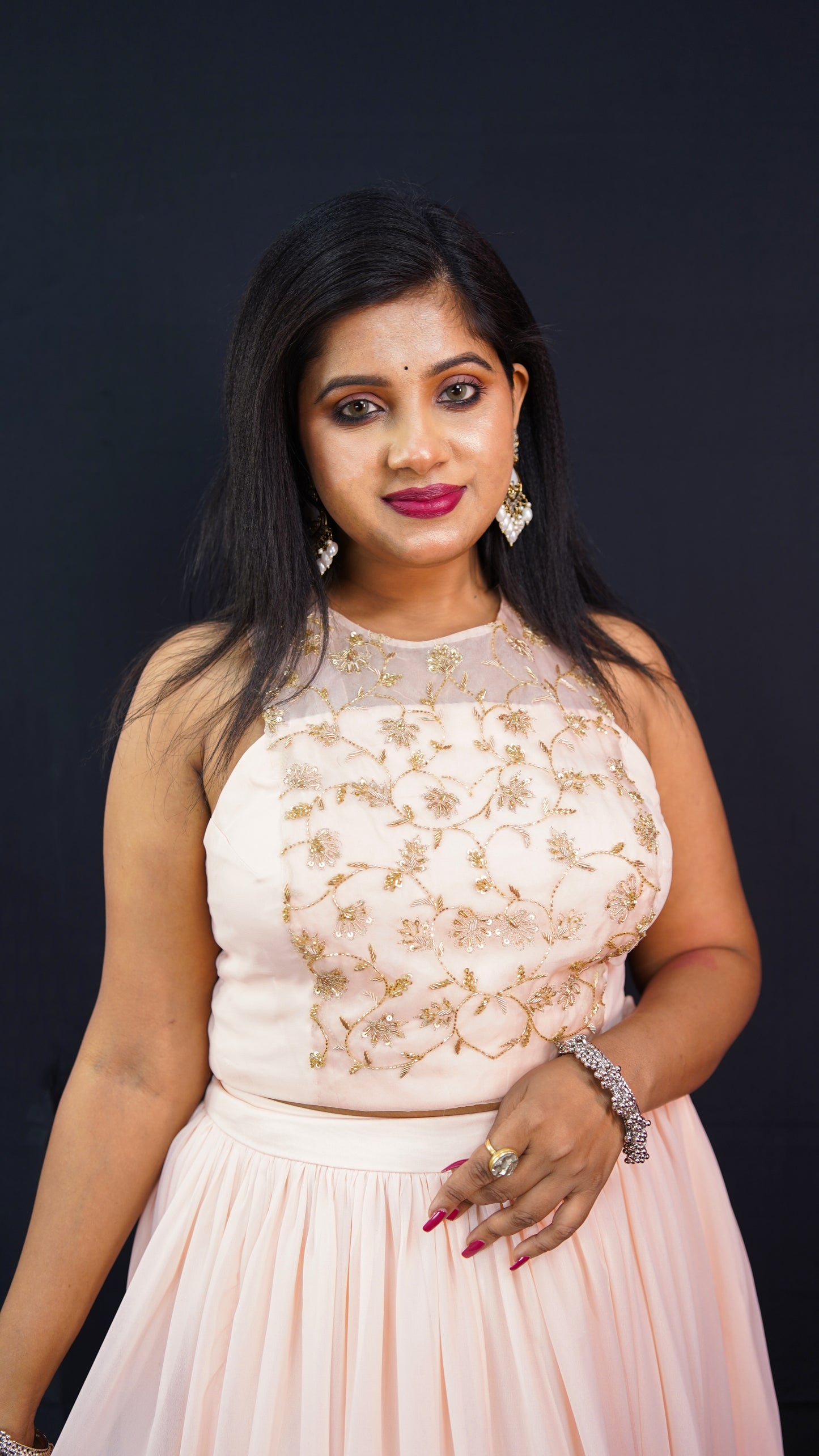 LEHENGA SET WITH HAND EMBELLISHED CONTEMPORARY BLOUSE IN LIGHT PEACH SHADE