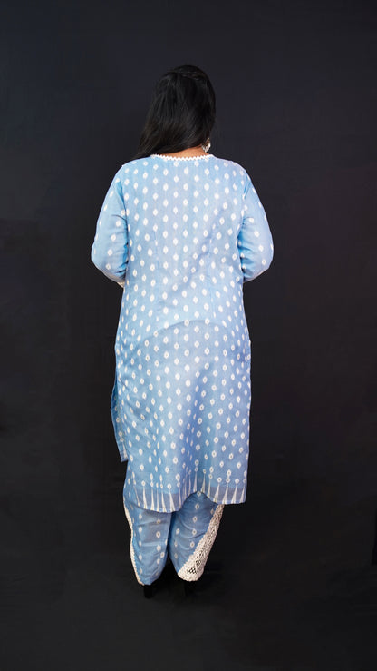 BLUE CO-ORD SET IN JAMDANI FABRIC WITH LACS DETAILING