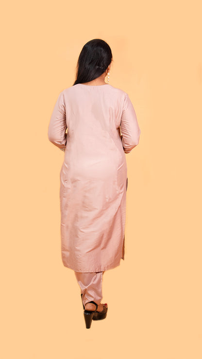 BLUSH PINK CO-ORD SET WITH MOTI AND KATDANA DETAILING IN SILK MATERIAL