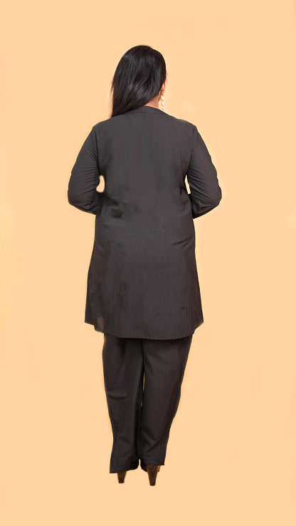 BLACK CO-ORD SET WITH  LACE N MINIMALIST DETAILING IN  COTTON SILK MATERIAL