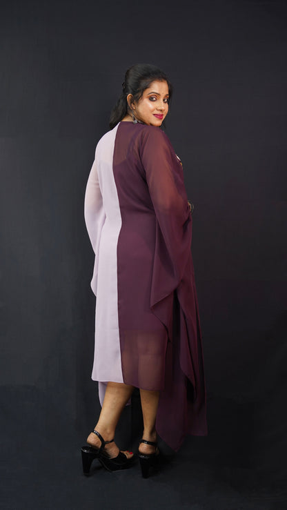 DUAL SHADED KAFTAN DRESS WITH EMBELLISHED FRONT