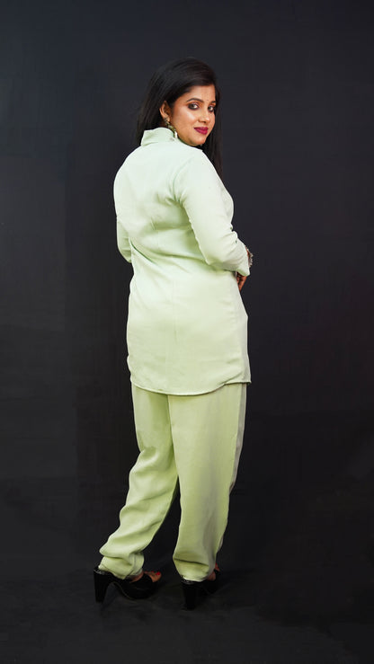 CO-ORD SET IN MINT GREEN WITH EMBELLISHMENT ON ONE SIDE