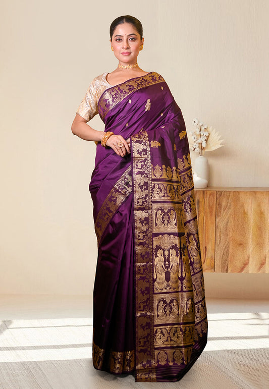 PURE HANDWOVEN BALUCHARI SILK SAREE IN VIOLET COLOR WITH TRADITIONAL RESHAM WEAVING