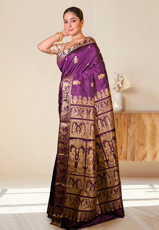PURE HANDWOVEN BALUCHARI SILK SAREE IN VIOLET COLOR WITH TRADITIONAL RESHAM WEAVING