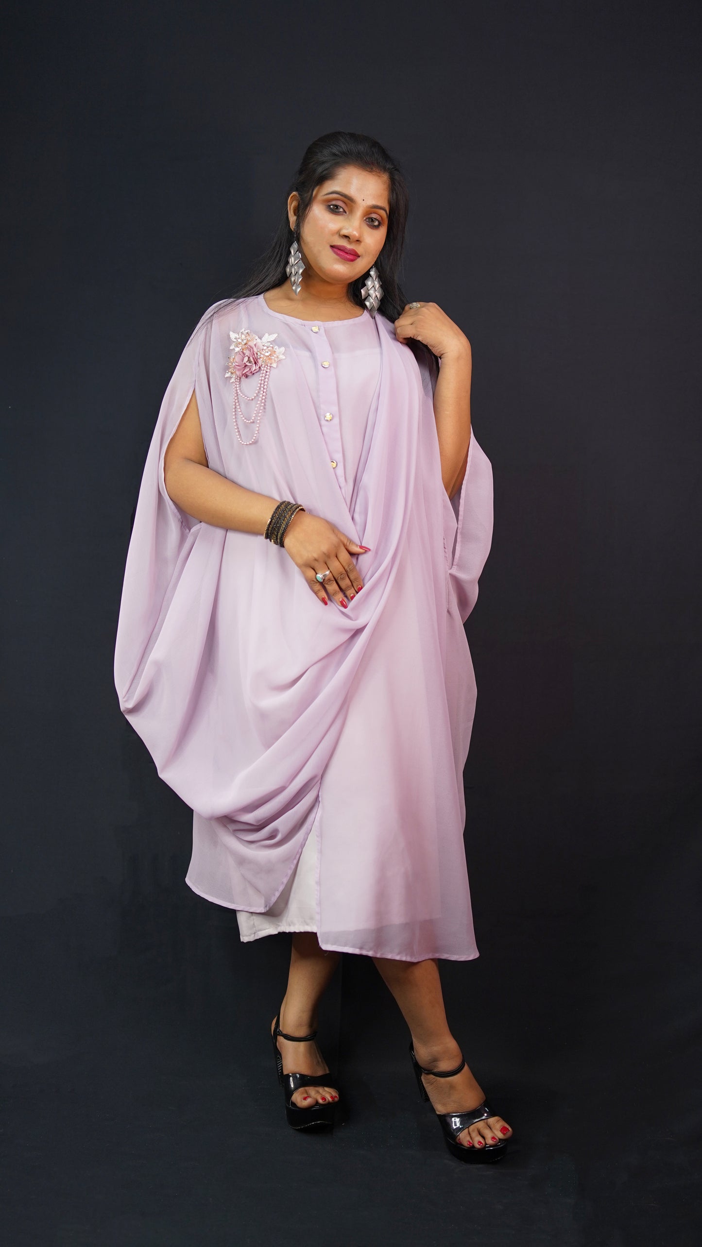 PINK DRAPE SHIRT DRESS WITH MINIMALIST DETAILING