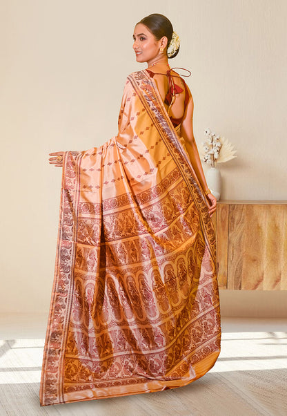 PURE HANDWOVEN BALUCHARI SILK SAREE IN BEIGE COLOR WITH TRADITIONAL RESHAM WEAVING