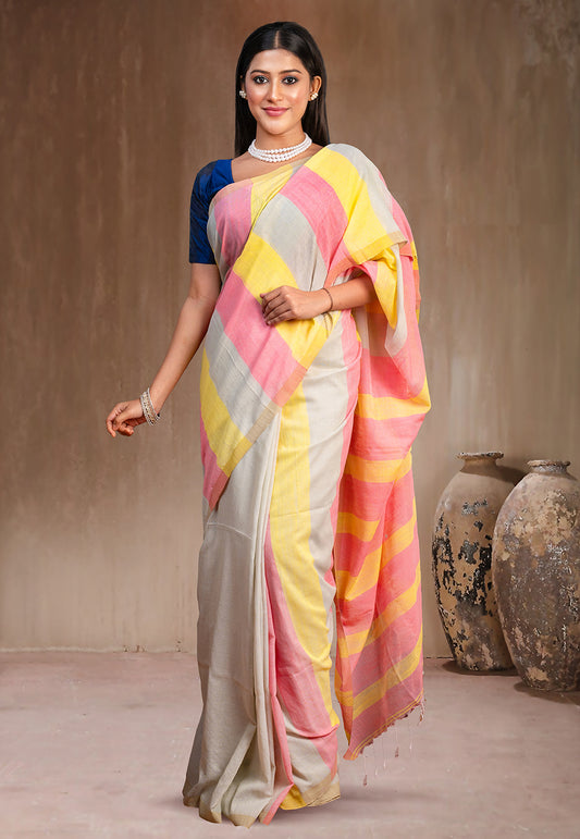 MULTICOLOR STRIPE HANDLOOM COTTON SAREE