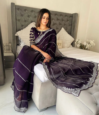 JIMMY CHOO SAREE IN PURPLE COLOR WITH SEQUIN EMBROIDERY Including Ready To Wear Blouse